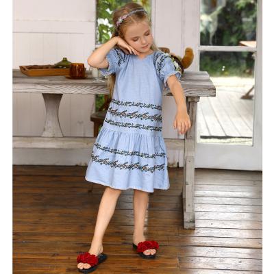 girls embroidery light blue dress