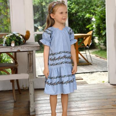 girls embroidery light blue dress