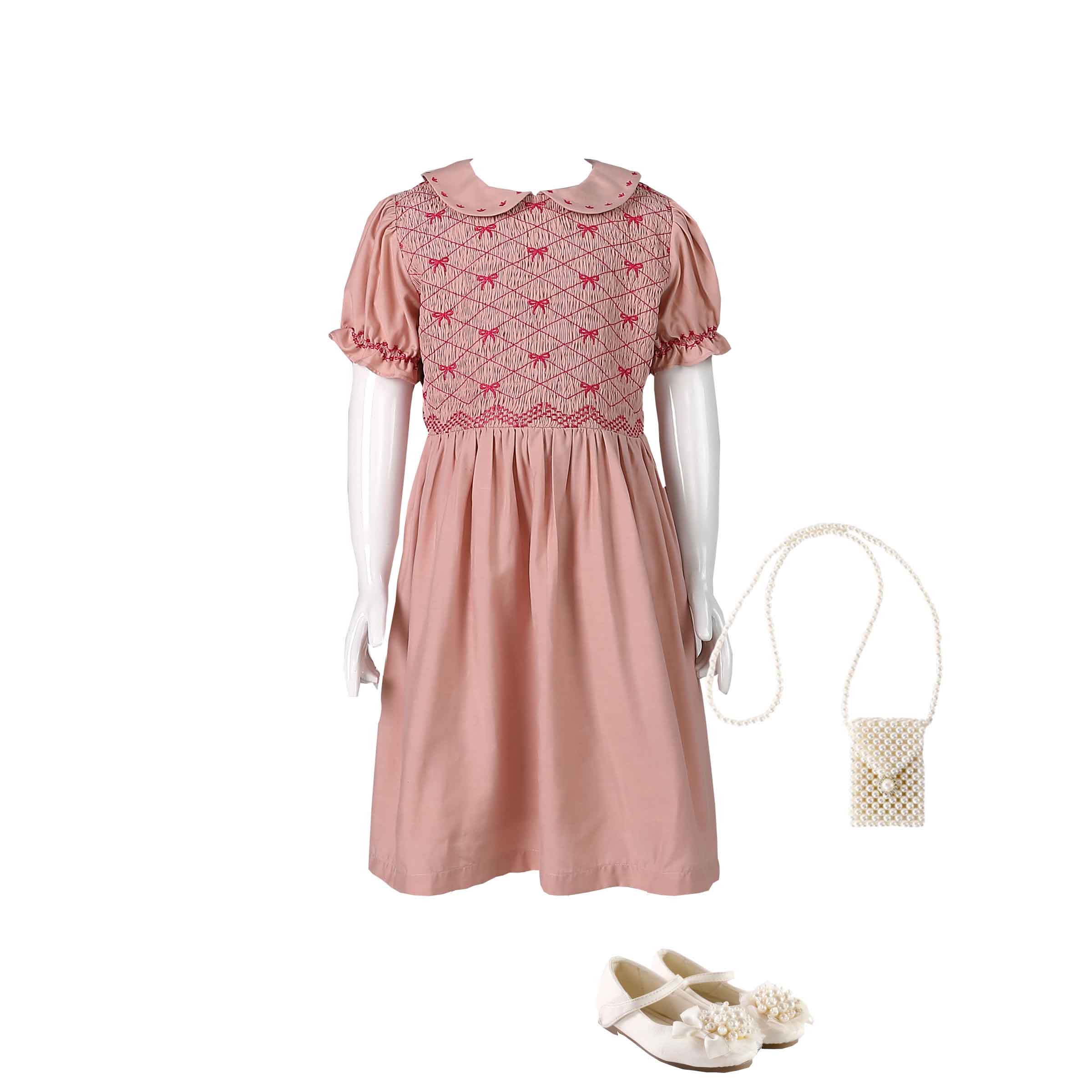 custom girl dress with smocking and bow embroidery 